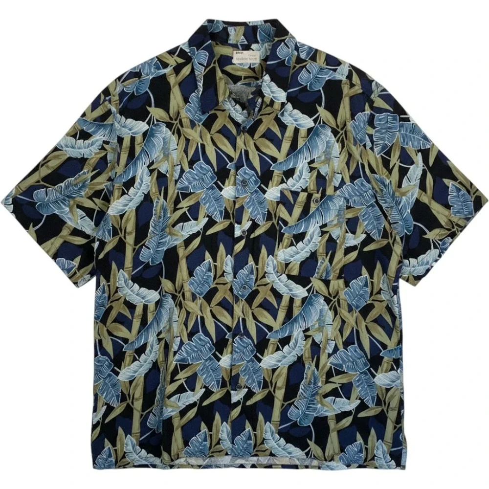 Natural Issue Mens XXL Tropical Leaf Print Rayon Short Sleeve Button Front Shirt